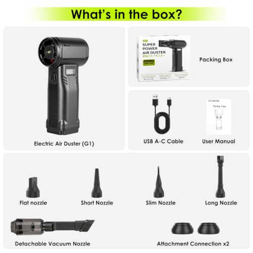 Compressed Air Duster, 300,000RPM Electric Air Duster with LED Light