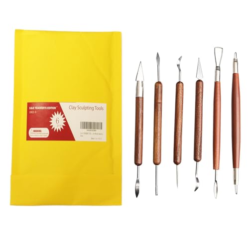 S & E TEACHER'S EDITION 6 Pcs Pottery & Clay Sculpting Tools, Double-Sided, Smooth Wooden Handles. (Pack of 2) - size: 6 PCS (Pack of 2)