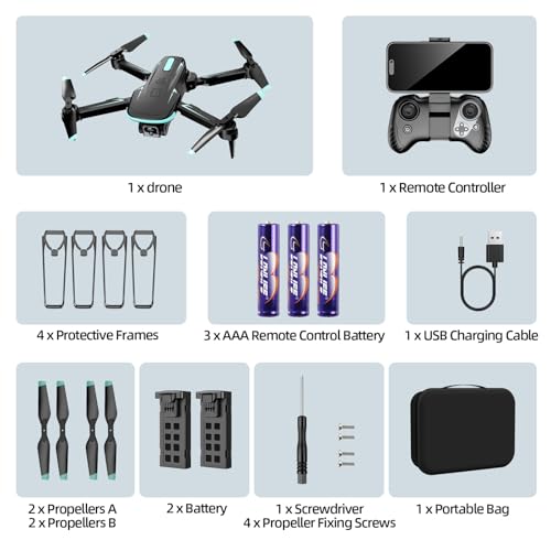 Drone with Camera 1080P HD, FPV Foldable Mini Drone for Beginners Kids Boys Girls, with 2 recharging Batteries, Carrying Case, One Key Start, Stable Hover, Trajectory Flight, Toys Gifts (Black)