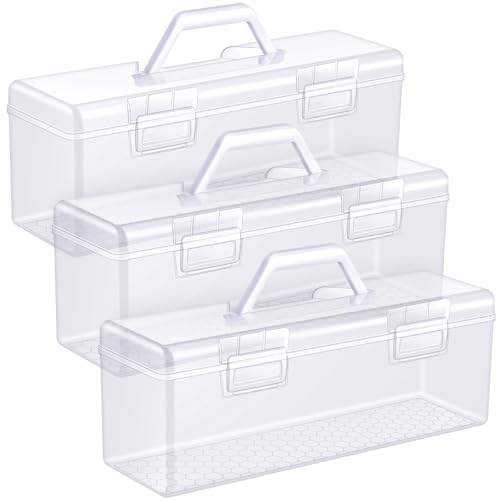 Threehoney 3 Pcs Acrylic Paint Art Organizer Storage Box with Handle, White - color: White