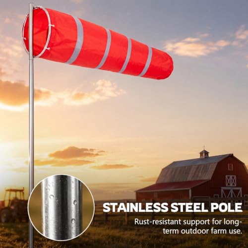 Leinuosen 8" x 60" Airport Windsock Kit Heavy Duty Aviation Grade Wind Sock Pole Kit with Swivel, Detachable Pole and Ground Stake, Assembly Height 10 ft for Aviation Industrial Agricultural Outdoor