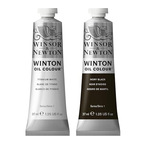 Winton Oil Colour Paint Pack with 37ml Titanium White & 37ml Ivory Black