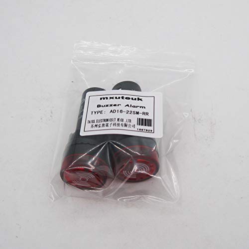 mxuteuk 2pcs 22mm 12V Buzzer with Red LED Lndicator Light Flash Alarm Beep Signal Intermittent Sound AD16-22SM-RR12V - color: Red-AC/DC 12V