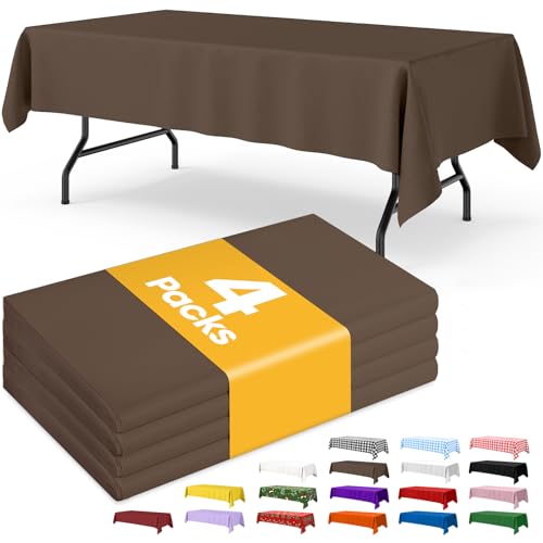 Niuara Brown Plastic Table Cloth Disposable, 4 Pack, 54 x 108 in - color: Brown, size: 54" x 108" - 4 Packs