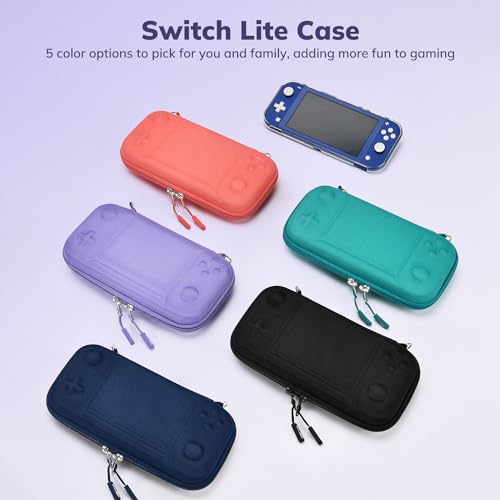 Younik Switch Lite Case, Portable Switch Lite Carrying Case, 14 in 1 Accessories Kit with Carrying Case, Protective Cover, Game Card Case, Screen Protectors, Thumb Grips, Pendant and straps (Purple) - color: Purple