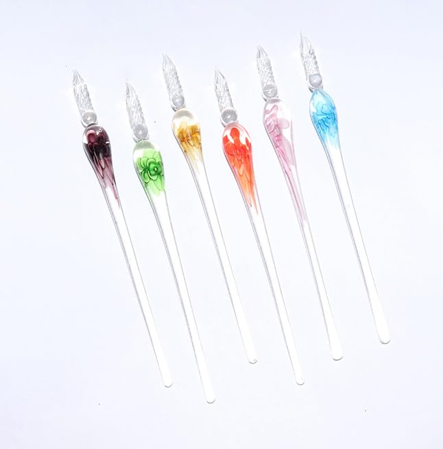 Handmade Glass Dip Pen, High Borosilicate Glass Pen, Crystal Glass Pen for Art, Writing, Drawing, Calligraphy, Signatures, Holiday Gifts (Blue) - color: Blue