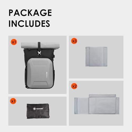 TARION Urban Large Camera Backpack with Rolltop Hardshell 16L Silver XH - color: Silver