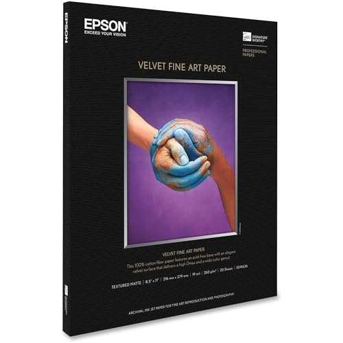 Epson Velvet Fine Art Paper (8.5x11 Inches, 20 Sheets) (S041636), White - color: White, size: 8.5 x 11 Inch
