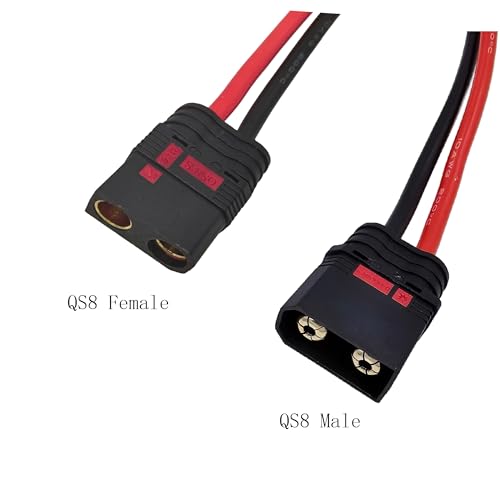 QS8-S Male to QS8-S Anti-Spark Female Extension Cable Silicone for RC Drone Lipo Battery Electric Motorcycle E-Bike Output Cable Anti-Spark Male to Female, 10AWG Silicone, 11.8 inch