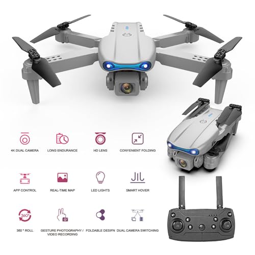 Sonilco E99 Mini Drone with Dual Camera, Altitude Hold, One-Key Takeoff/Landing, Foldable Design, Gyroscope, Headless Mode, 2 Batteries, 9–12min Flight Time, Brushed Motor – Wi-Fi FPV Drone for Beginners & Teenagers (Ages 14+) (Gray) - color: Gray