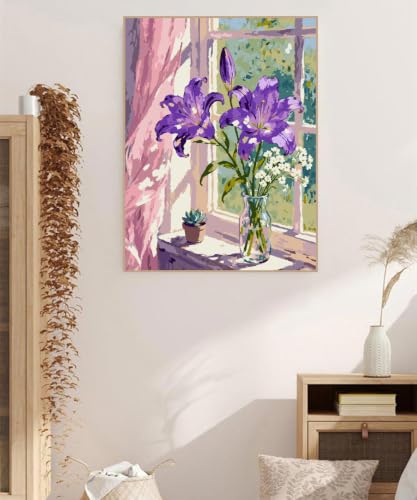 ZRIZQ Paint by Numbers Kit for Adults Beginner,Purple Flowers,16x20 - color: 16"X20"Rolled Canvas-Purple Flowers