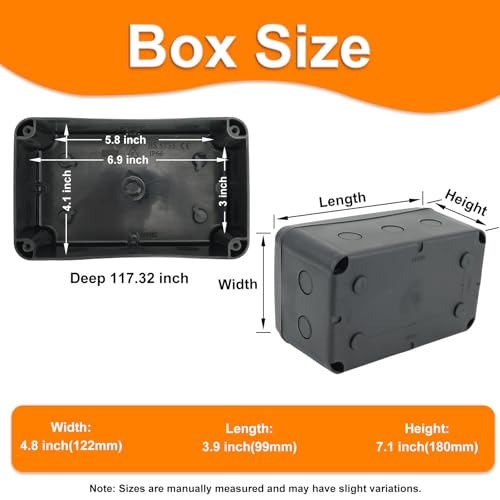 greencycle Project Box ABS Plastic Black Electrical Boxes IP66 Waterproof DIY Electronic Junction Box Power Enclosure,7.12 x 4.5 x 4 inch (181 x 111 x 100mm) - color: Black, size: 7.1x4.5x4"