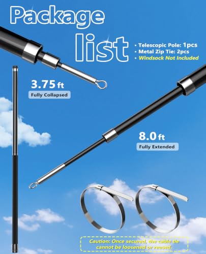 Telescopic Fiberglass Windsock Pole (8Ft, 3-Section) - size: 8Ft