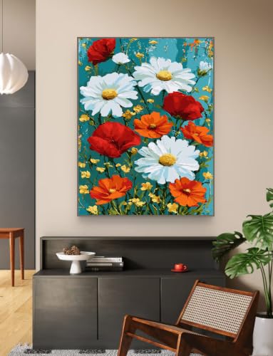 ZRIZQ Paint by Numbers Kit for Adults Beginner Flowers,Daisy,16x20 - color: 16"X20"Rolled Canvas-Daisy Flowers