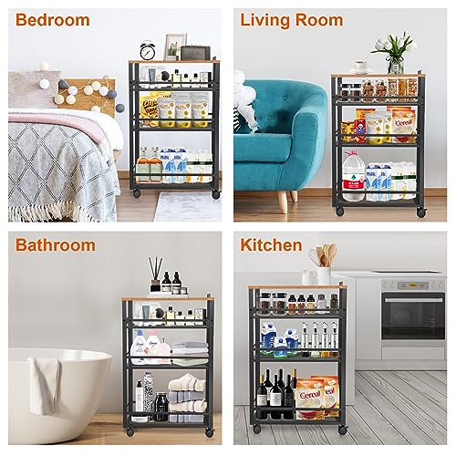 3-Tier Rolling Cart Slim - Black Laundry Bathroom Kitchen - color: Black