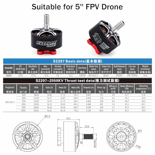 Surpass Hobby S2207 Outrunner Brushless Motor 2550KV 2-4S Drone Motor for 5-6Inch RC Models FPV Quadcopter Multicopters Fixed-Wing-4Pack - size: 2550kv-4Pack