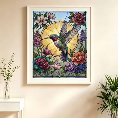 Stained Glass Diamond Art Kits for Adults, Hummingbird Diamond Painting - color: HS050-1