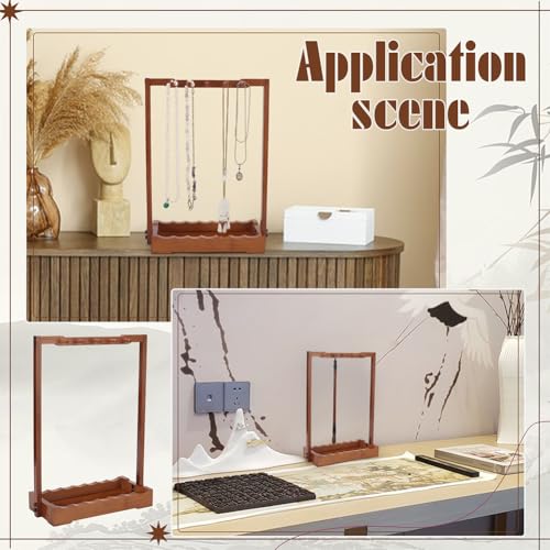 NBEADS 10-Pin Vintage Calligraphy Brush Pen Holder, Chinese Calligrapghy Brush Hanger Wood Chinese Brush Shelf Brush Pen Rack with Base Plate,for Beginners