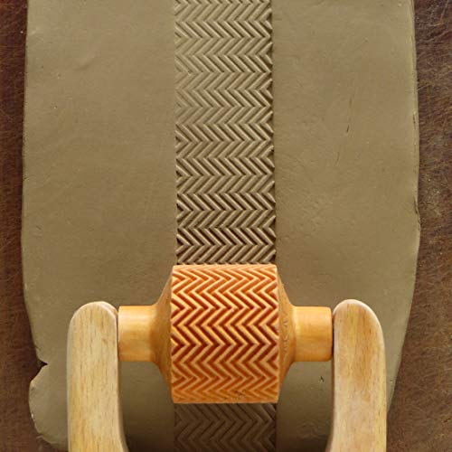 MKM Pottery Tools Wood Medium Handle Rollers for Clay (RM-016 Small Zigzag)