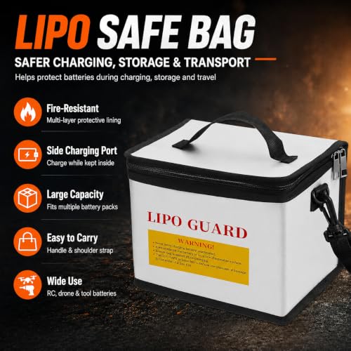 LiPo Safe Bag Fireproof Explosionproof Battery Storage & Charge Safe Pouch - color: White