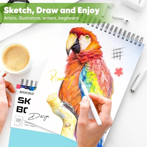 Soucolor Sketch Book 9x12,Thick Drawing Paper Pad School Art Supplies - color: Blue, size: 9" x 12" (Pack of 1)
