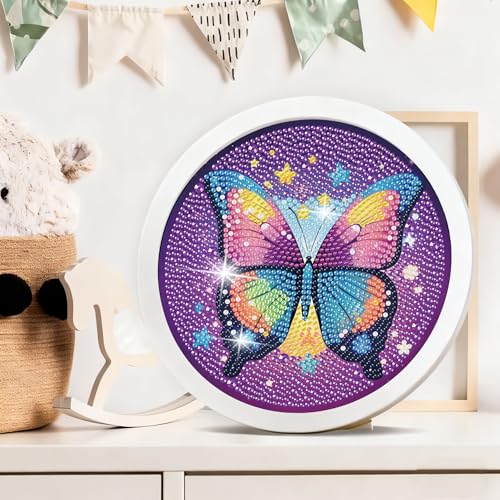 Gemozaic Butterfly Diamond Art Kits for Kids Ages 6-8-12, Round Frame, 8x8 - color: CC1024