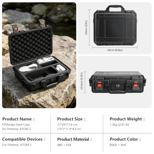 FPVtosky Hard Case for Potensic Atom 2 and PTD 1 RC (compatible with PTD 1 RC only), waterproof Bag for the remote control, batteries, charger, and accessories (case only)