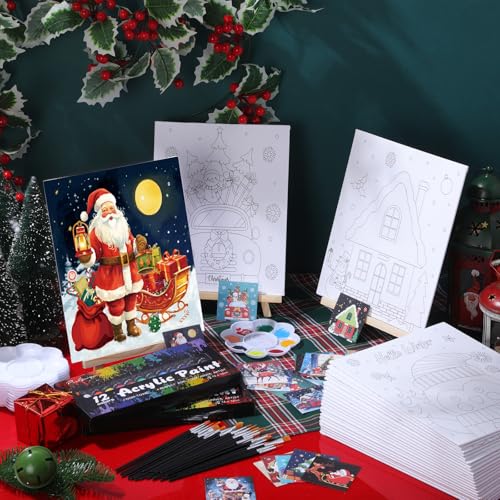 Sherr 24 Pcs Pre Drawn Canvas for Adult, Christmas, 8 x 10 Inch - size: 8 x 10 Inch, style: Christmas