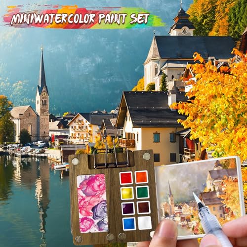 Mini Watercolor Paint Set, Travel Paint kit, Pocket Watercolor Set with Paint, Brush, Sketchbook & Copper Clip for Beginners, Artists & Painting Lovers - color: PAINT-SET-GREEN