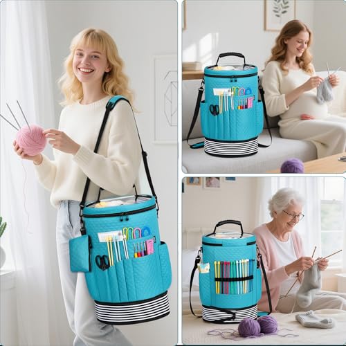 Crochet Yarn Knitting Bag 3PCS Expandable Large Yarn Storage Organizer Bag - color: Blue