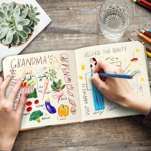 Handy Size 5 x 5 inches Sketch Book, 80GSM Acid Free Artistic Drawing Painting Writing Paper, Hardcover Cloth Cover Art Sketchbook,Journal Notebook.Green Ginkgo Bee - color: 80gsm-green ginkgo bee