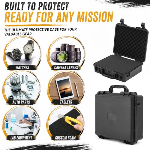 Relaxweex Waterproof Hard Case with Custom Foam, 16.54 x 14.17 x 6.06 Inch - color: Black, size: 16.5 x 14.2 x 5 Inch, style: Stripe Shell