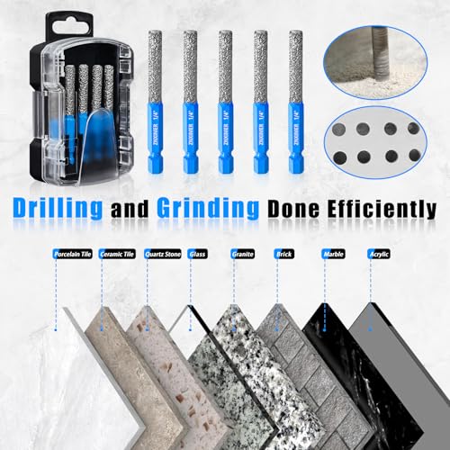 Tile Drill Bits, 5pcs 1/4" Diamond Drill Bits for Ceramic Glass Porcelain Marble Granite, with Versatile Drilling and Milling - size: 5PCS - (1/4")