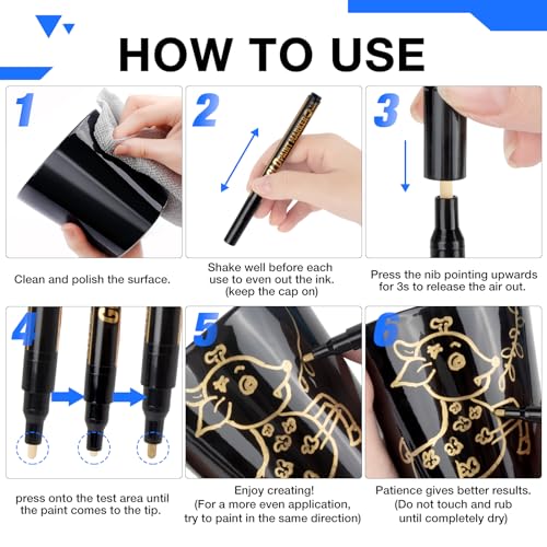 Art Liquid Gold Chrome Markers, KERIFI Reflective Gloss Metallic Chrome Marker Set, Supper Golden Mirror Marker Permanent, Touch Up Repair Paint Pen for Model Metal Plastic Glass DIY Craft (0.7/1/3mm) - style: Gold (0.7+1.0+3.0mm)