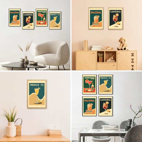 4 Pack Framed Paint by Numbers Kit for Adults, Retro Cocktail , 8 x 12 Inch - color: TRTDOP4F104