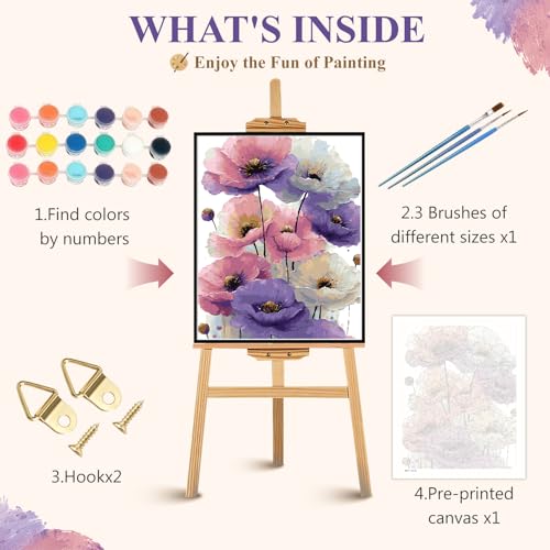Paint by Numbers for Adults, Flower DIY Oil Painting Kit 16x20 Inch - color: PB471-1