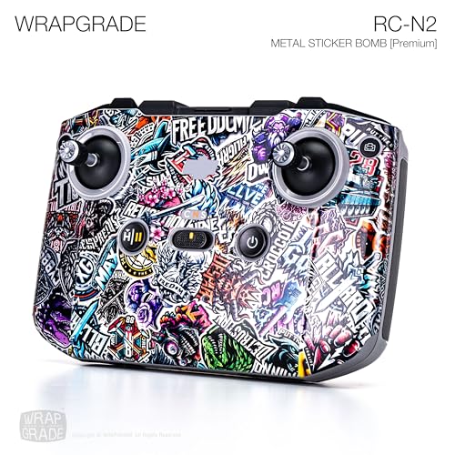 WRAPGRADE Skin Stickers Compatible with DJI RC-N2/N3 (Metal Sticker Bomb) - color: Metal Sticker Bomb