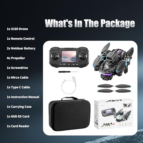 Remote with Screen Drone with Camera for Adult,1080P RC Drone with Flashing Lights,Smart Obstacle Avoidance FPV for Beginners with 8G Flashdrive and Card Reader