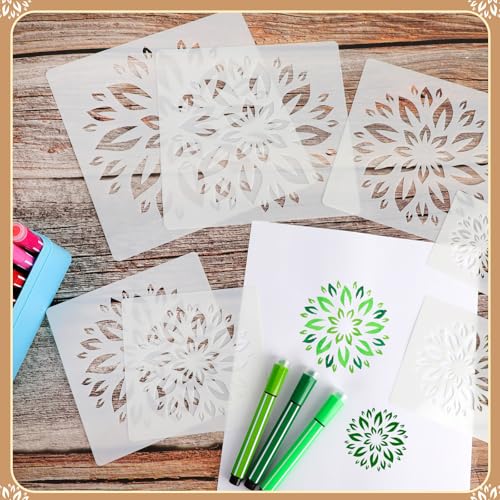 MWOOT 7 Pcs Mandala Stencils Set, 7 Sizes Flower Stencil Templates for Painting on Wood Tile Canvas, Wall Stencils for Crafts Reusable, Plastic Stencil for DIY Crafts and Scrapbook Decor 3-7.8"