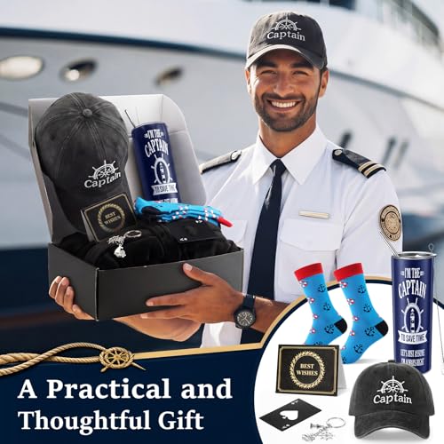 Sieral 7 Pcs Boating Gifts for Men Plush Robe Boat Captain Cap Captain's Hat Stainless Steel I'm Captain Tumbler Cups Playing Card Beer Opener and Boats Socks Summer Gifts for Boaters Father Husband - style: Captain