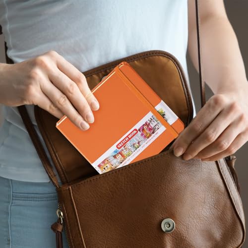 5x5 Pocket Sketch Book,80gsm Hardcover Art Sketchbook for Drawing Journal - color: PU Cover-5x5in-Orange