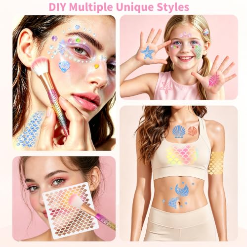 12Pcs Mermaid Scale Stencil Set Face Paint Stencil DIY Makeup Kit