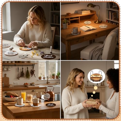Reallnaive 8 Pcs Inspirational Paint by Number Kit for Adult Wooden Coaster - style: Farmhouse