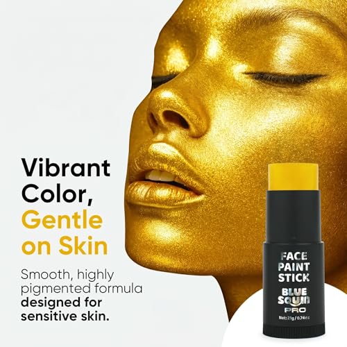 Blue Squid PRO Metallic Gold Face Paint Stick - XL (21g/0.75oz) Waterproof Body Paint for Adults & Kids Eye Black Baseball - Vegan Hypoallergenic Twist-Up Non-Toxic Makeup Stick for Cosplay, Sports - color: Metallic Gold