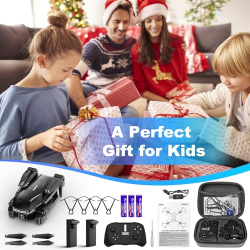 Drones with Camera for Adults 1080P HD Foldable Drone with Carrying Case Drone with One Key Take Off/Land, 3 Speed Mode, 360° Flip Dark Black