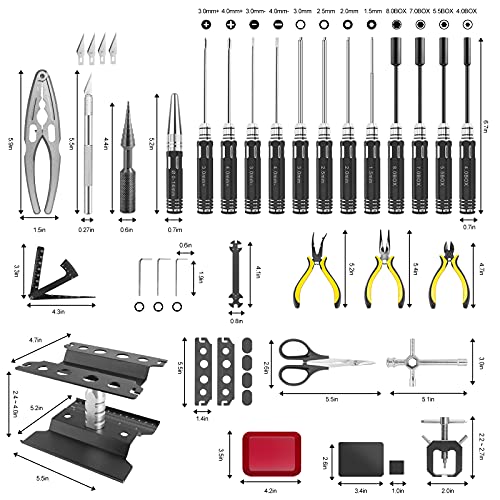 RC Station RC Tool Kit 26in1 RC Car Tool Kit Multi RC Tools Screwdriver Pliers Set Flat, Phillips, Hex, RC Car Tool Set Box for RC Car Drone 1/8 1/10 Traxxas Axial Arrma Redcat Losi RC Repair Tool Box