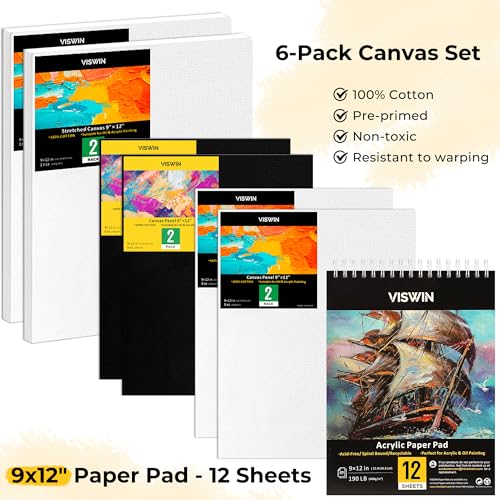 VISWIN 50 Pcs Acrylic Paint Set with Tabletop Easel, Painting Kit with 12 Acrylic Paints, Canvases, Brushes, Palette, Paper Pad, Art Supplies, Ideal Gift for Adults, Kids, Artists, Students - size: 50 Pcs