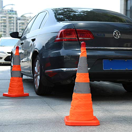 Sunnyglade 4 Pack 28 inch Collapsible Traffic Cones with LED Light Orange