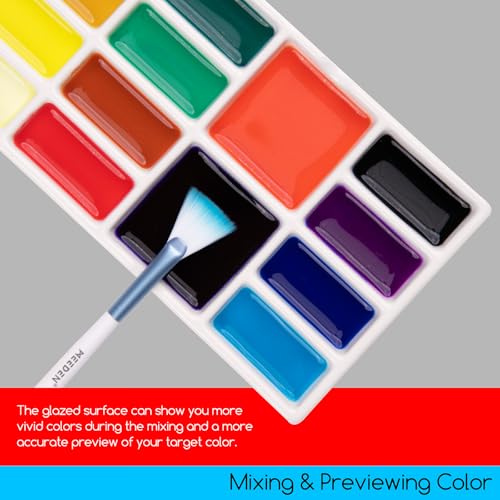 MEEDEN Ceramic Watercolor Paint Palette: 14-Well Artist Mixing Tray 7.6x4 - size: 14 Wells