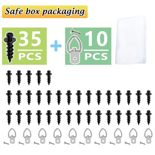 35Pcs Double Headed Bear Claw Picture Hanging Screws with D Rings - color: Black Zinc, size: 35 Pack + D-ring